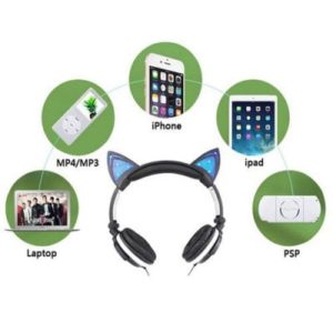 SPECIAL OFFER –  Novelty Light Phone Headphones Flashing Foldable Glowing Computer Gaming Cat Ear Earphone Headset  =  £28.8